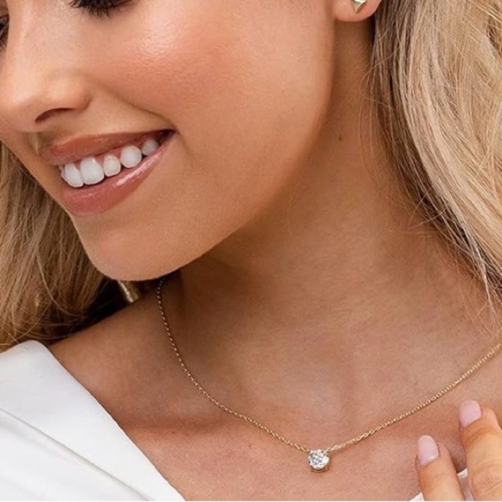 Elegant Gold Necklace with Diamond Pendant  14 k Gold Plated‎ Elegant Jewelry